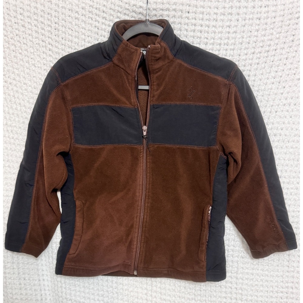 IZOD Fleece Jacket Kids Size S(8) Brown Black Full Zip Winter Warm Activewear